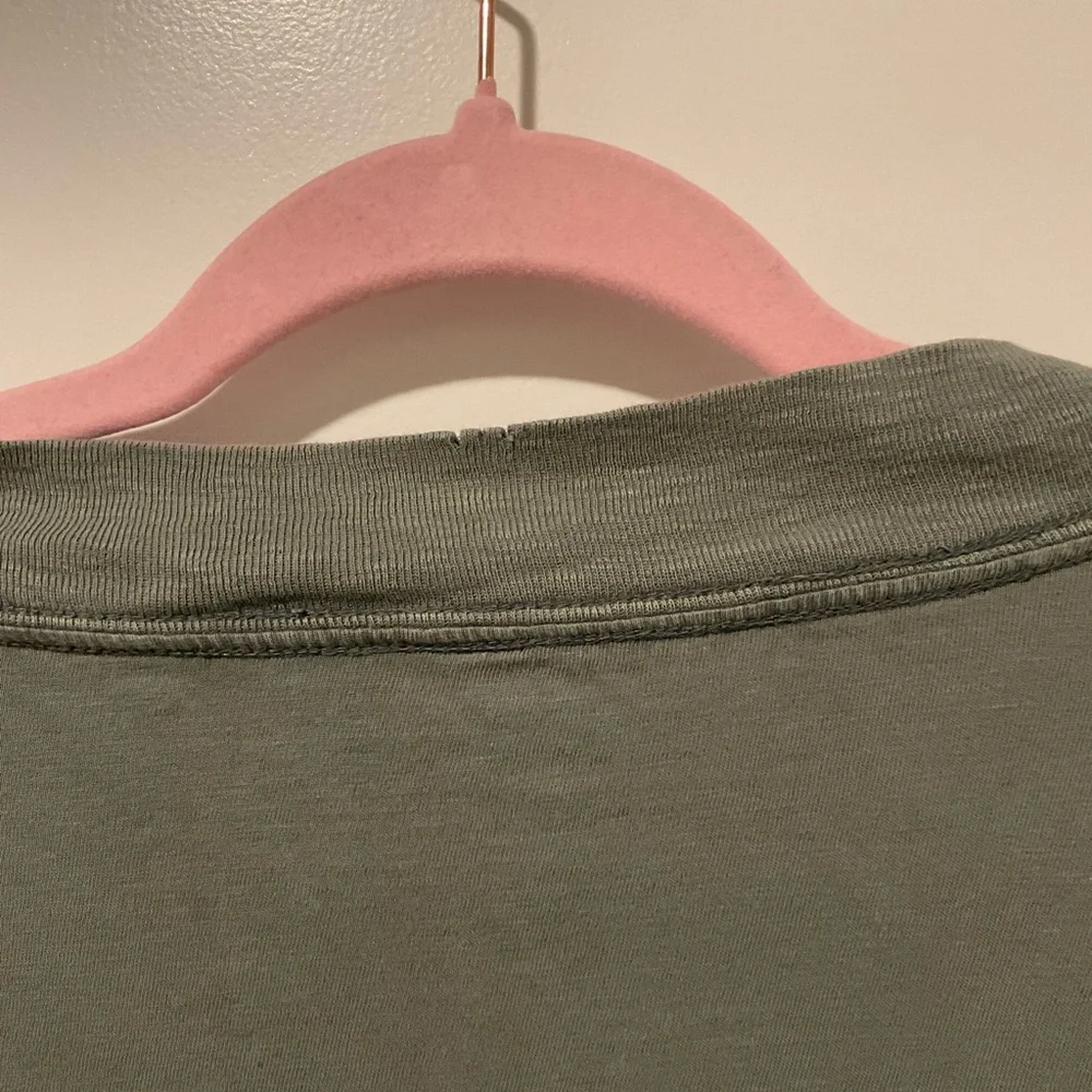 aerie Olive Green V-Neck Distressed Boyfriend Tee Size Large - Picture 5 of 6
